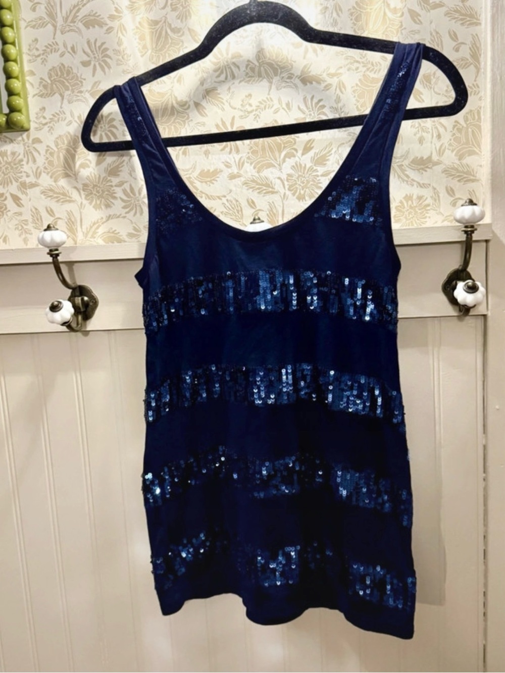 J. Crew Navy Sequin Stripe Tank Top